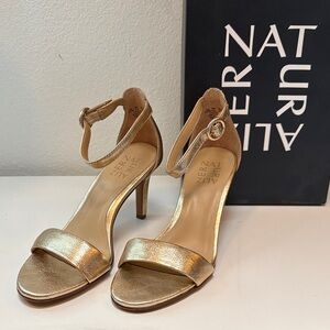 Naturalizer Metallic Gold Ankle-Strap Heels
